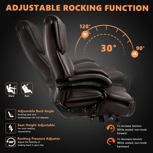 500lbs Big and Tall Office Chair with Dual Rubber Wheel and Pocket Spring Cushion, Comfy Heavy Duty Office Chair for Low Back Pain Relief, Large Executive Desk Chair with Adjustable Lumbar Support