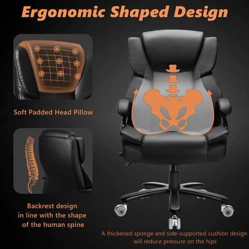 500lbs Big and Tall Office Chair with Dual Rubber Wheel, Heavy Duty Office Chair for Low Back Pain Relief, Large Executive Desk Chair with Adjustable Lumbar Support