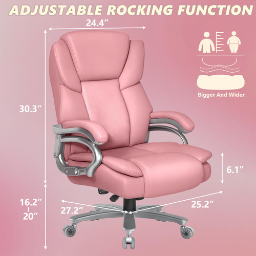 Big and Tall Office Chair,500lbs Capacity Heavy Duty Office Chair for Heavy People, High Back Executive Computer Chair with Adjustable Lumbar Support, Quiet Rubber Wheel (Pink)