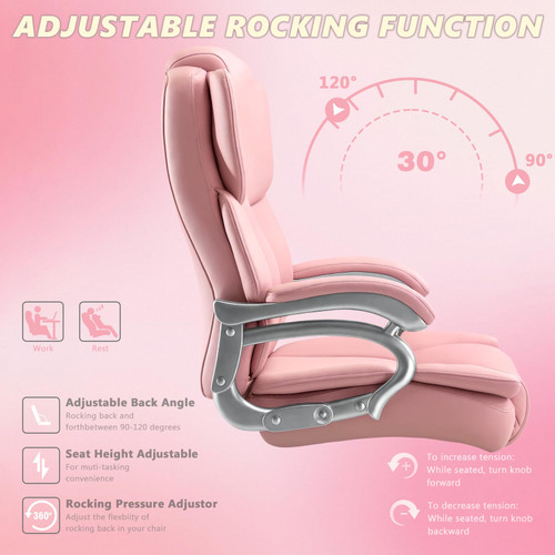 Big and Tall Office Chair,500lbs Capacity Heavy Duty Office Chair for Heavy People, High Back Executive Computer Chair with Adjustable Lumbar Support, Quiet Rubber Wheel (Pink)