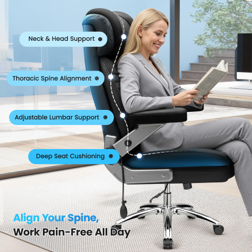 Big and Tall Office Chair, Desk Computer Chair for Heavy People, Oversized Executive Gaming Chair, Extra Wide 500LBS Ergonomic Comfy Office Chair with Adjustable Lumbar Support & 5D Flip Arms