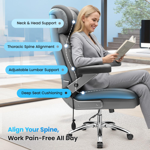 Big and Tall Office Chair for Heavy People, 500LBS Wide Seat Computer Desk Chair, Extra Large Executive Gaming Chair with Adjustable Lumbar Support and 5D Flip Arms, Comfy Heavy Duty Office Chair