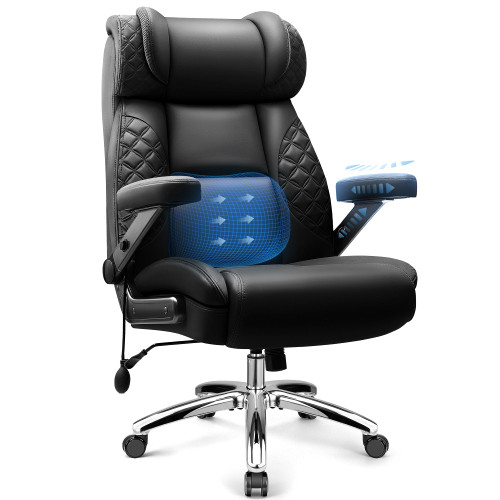 Big and Tall Office Chair, Desk Computer Chair for Heavy People, Oversized Executive Gaming Chair, Extra Wide 500LBS Ergonomic Comfy Office Chair with Adjustable Lumbar Support & 5D Flip Arms