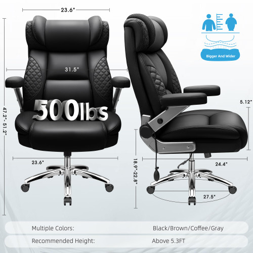 Big and Tall Office Chair, Desk Computer Chair for Heavy People, Oversized Executive Gaming Chair, Extra Wide 500LBS Ergonomic Comfy Office Chair with Adjustable Lumbar Support & 5D Flip Arms
