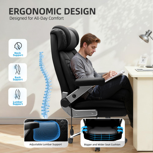 Big and Tall Office Chair, Desk Computer Chair for Heavy People, Oversized Executive Gaming Chair, Extra Wide 500LBS Ergonomic Comfy Office Chair with Adjustable Lumbar Support & 5D Flip Arms