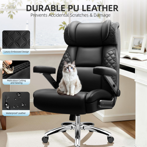 Big and Tall Office Chair, Desk Computer Chair for Heavy People, Oversized Executive Gaming Chair, Extra Wide 500LBS Ergonomic Comfy Office Chair with Adjustable Lumbar Support & 5D Flip Arms