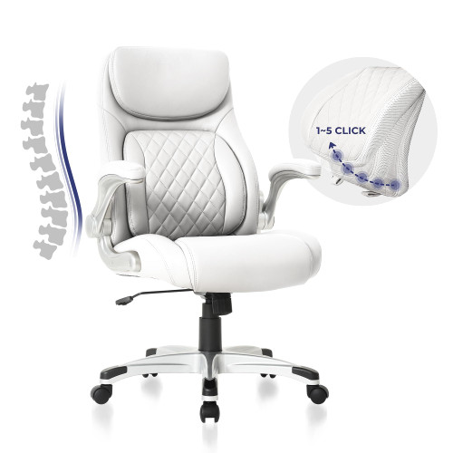 Ergonomic Office Chair Premium Leather Adjustable Lumbar Support & Armrests, High Back Comfy Desk Gaming Chairs Executive Computer Swivel Chair Tilt Function(Posture,White)