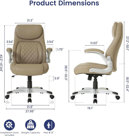 Ergonomic Office Chair Premium Microfiber Leather Adjustable Lumbar Support & Armrests, High Back Comfy Desk Gaming Chairs Executive Computer Swivel Chair Tilt Function(Posture,Taupe)