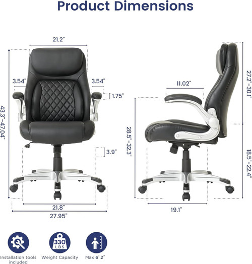 Ergonomic Office Chair Premium Microfiber Leather Adjustable Lumbar Support & Armrests, High Back Comfy Desk Gaming Chairs Executive Computer Swivel Chair Tilt Function(Posture,Black)