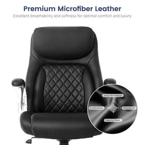 Ergonomic Office Chair Premium Microfiber Leather Adjustable Lumbar Support & Armrests, High Back Comfy Desk Gaming Chairs Executive Computer Swivel Chair Tilt Function(Posture,Black)