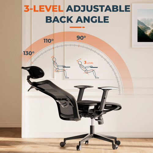 Ergonomic Office Chair Swivel Computer Chair Home Office Desk Chairs with Lumbar Support/2D Headrest/300lbs Heavy Duty/Lockable Back,Mesh Seat Cushion,ErgoChair Pro, Black