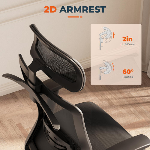 Ergonomic Office Chair Swivel Computer Chair Home Office Desk Chairs with Lumbar Support/2D Headrest/300lbs Heavy Duty/Lockable Back,Mesh Seat Cushion,ErgoChair Pro, Black