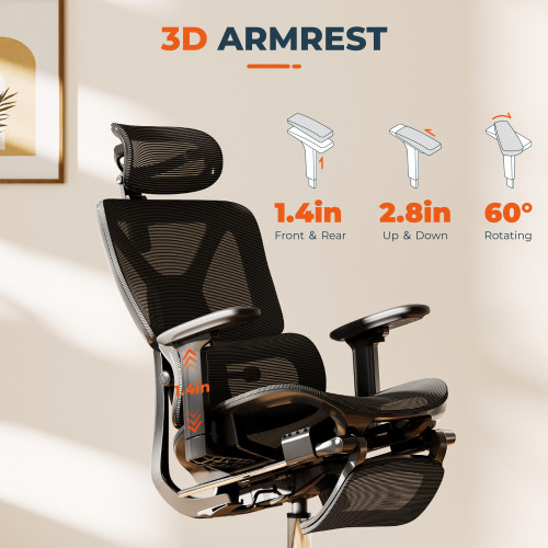 Ergonomic Office Chair High Back Computer Chairs Desk Chair with 2D Lumbar Support/Footrest/3D Headrest/Heavy Duty Metal Base, Comfortable Foam Seat Cushion, ErgoChair Ultra, Black