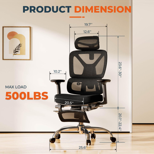 Ergonomic Office Chair High Back Computer Chairs Desk Chair with 2D Lumbar Support/Footrest/3D Headrest/Heavy Duty Metal Base, Comfortable Foam Seat Cushion, ErgoChair Ultra, Black