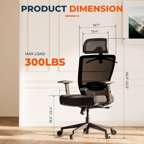 Ergonomic Office Chair High Back Computer Chair Home Office Desk Chairs with Lumbar Support/Heavy Duty Base/Headrest/Lockable Back, Comfortable Foam Seat Cushion, ErgoChair Pro, Black