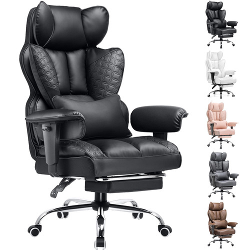 Big and Tall Office Chair Heavy Duty Wide Ergonomic Gaming Chair with Deluxe Embossing Leather with Foot Rest 150°Reclining Adjustable Armrests Pocket Spring Back Support and Without Pillow