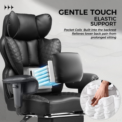 Big and Tall Office Chair Heavy Duty Wide Ergonomic Gaming Chair with Deluxe Embossing Designed Leather with Foot Rest,150°Reclining Adjustable Armrests Pocket Spring Back Support and Pillow