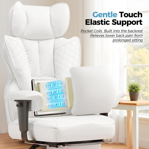 Desk Office Chair Big and Tall Office Chairs Ergonomic Gaming Chairs with Wide Seat Leather High Back Chair with Foot Rest Adjustable Armrests Pocket Spring Lumbar Support