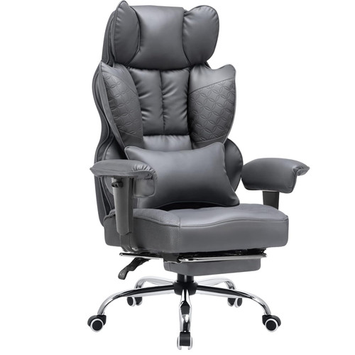 Big and Tall Office Chair Heavy Duty Wide Ergonomic Gaming Chair with Deluxe Embossing Designed Leather with Foot Rest,150°Reclining Adjustable Armrests Pocket Spring Back Support and Pillow