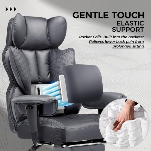 Big and Tall Office Chair Heavy Duty Wide Ergonomic Gaming Chair with Deluxe Embossing Designed Leather with Foot Rest,150°Reclining Adjustable Armrests Pocket Spring Back Support and Pillow
