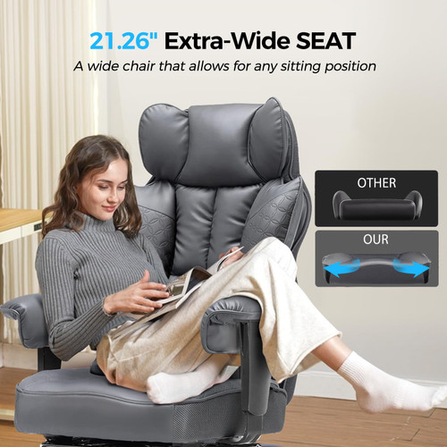 Big and Tall Office Chair Heavy Duty Wide Ergonomic Gaming Chair with Deluxe Embossing Designed Leather with Foot Rest,150°Reclining Adjustable Armrests Pocket Spring Back Support and Pillow