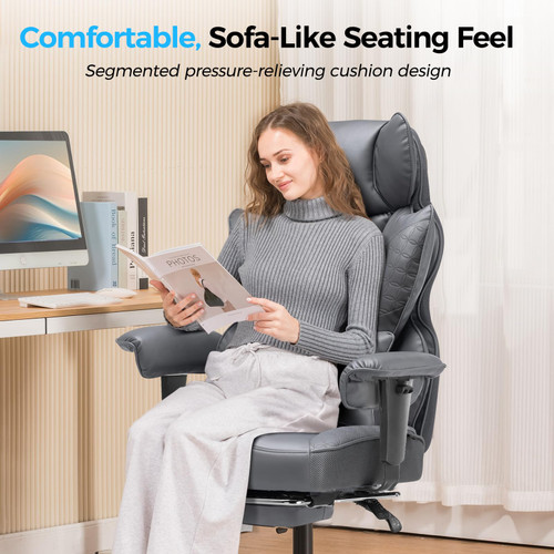 Big and Tall Office Chair Heavy Duty Wide Ergonomic Gaming Chair with Deluxe Embossing Designed Leather with Foot Rest,150°Reclining Adjustable Armrests Pocket Spring Back Support and Pillow