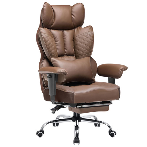 Big and Tall Office Chair Heavy Duty Wide Ergonomic Gaming Chair with Deluxe Embossing Designed Leather with Foot Rest,150°Reclining Adjustable Armrests Pocket Spring Back Support and Pillow