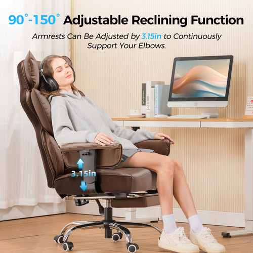 Big and Tall Office Chair Heavy Duty Wide Ergonomic Gaming Chair with Deluxe Embossing Designed Leather with Foot Rest,150°Reclining Adjustable Armrests Pocket Spring Back Support and Pillow