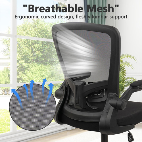 (4PK) Office Desk Chairs with Wheels, Ergonomic Mesh Chair with Adjustable Height Lumbar Support, Rolling Swivel Computer Task Chair with Flip Up Armrests for Home, Study, Conference, Black 