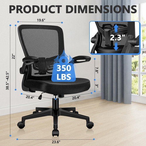 (4PK) Office Desk Chairs with Wheels, Ergonomic Mesh Chair with Adjustable Height Lumbar Support, Rolling Swivel Computer Task Chair with Flip Up Armrests for Home, Study, Conference, Black 