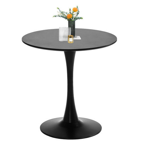 Black Round Dining Table, 27.6" Tulip Table Kitchen Round Dining Table for 1-2 People with MDF Table Top and Metal Pedestal Base, Mid-Century Leisure Table for Home, Dining Room, Cafe