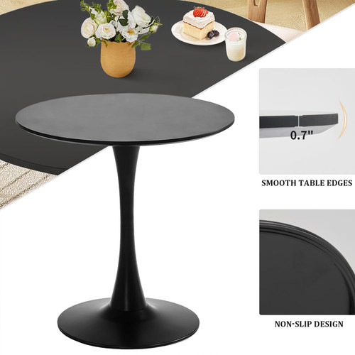 Black Round Dining Table, 27.6" Tulip Table Kitchen Round Dining Table for 1-2 People with MDF Table Top and Metal Pedestal Base, Mid-Century Leisure Table for Home, Dining Room, Cafe