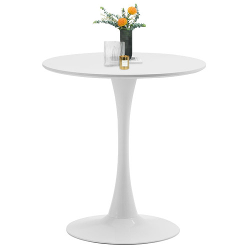  White Round Dining Table, 27.6" Tulip Table Kitchen Round Dining Table for 1-2 People with MDF Table Top and Metal Pedestal Base, Mid-Century Leisure Table for Home, Dining Room, Cafe