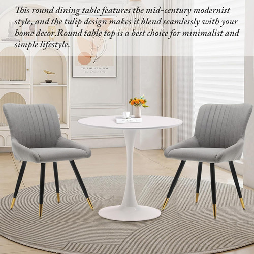 White Round Dining Table, 31.5" Circle Tulip Table Kitchen Round Dining Table for 2-4 People with Thickened Top and Metal Pedestal, Mid Century Leisure Table for Home, Dining Room, Cafe