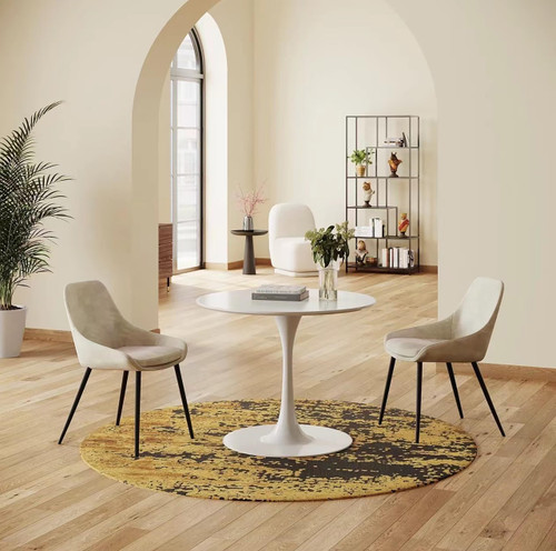 White Round Dining Table, 31.5" Circle Tulip Table Kitchen Round Dining Table for 2-4 People with Thickened Top and Metal Pedestal, Mid Century Leisure Table for Home, Dining Room, Cafe