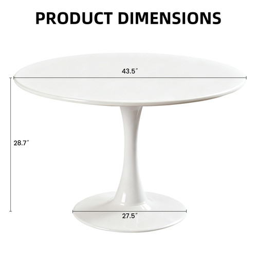 43.5" Tulip Table, Round Dining Table with Thickened Tabletop & Metal Pedestal, Mid Century Modern Bistro Circle Table for Kitchen, Small Places, Living Room, Cafe (White)