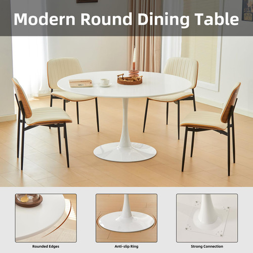 43.5" Tulip Table, Round Dining Table with Thickened Tabletop & Metal Pedestal, Mid Century Modern Bistro Circle Table for Kitchen, Small Places, Living Room, Cafe (White)