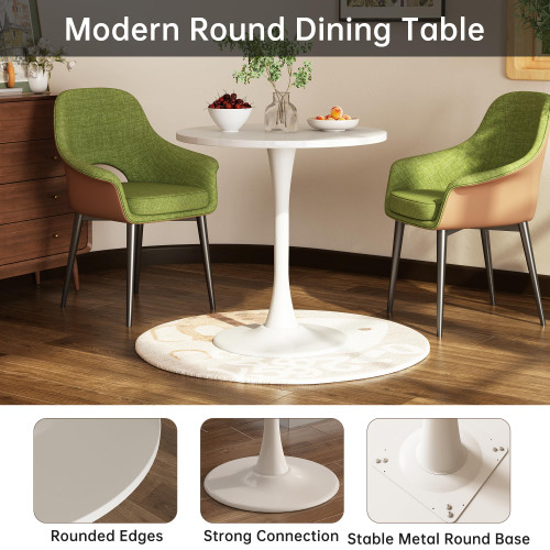  Round Dining Table 24" Circle Tulip Table with Wood Thickened Tabletop & Sturdy Metal Pedestal Mid Century Modern Leisure Bistro Kitchen Tables 2 People Small Places Living Room Cafe,White