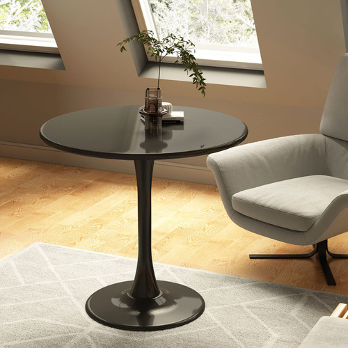 Round Dining Table 24" Circle Tulip Table with Wood Thickened Tabletop & Sturdy Metal Pedestal Mid Century Modern Leisure Bistro Kitchen Tables 2 People Small Places Living Room Cafe,Black