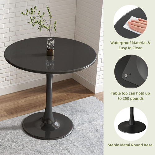Round Dining Table 24" Circle Tulip Table with Wood Thickened Tabletop & Sturdy Metal Pedestal Mid Century Modern Leisure Bistro Kitchen Tables 2 People Small Places Living Room Cafe,Black