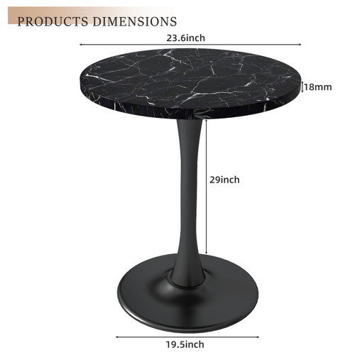 Black Marble Round Dining Table 24" Circle Tulip Table with Thickened Tabletop & Sturdy Metal Pedestal Mid Century Modern Leisure Bistro Kitchen Tables 2 People Small Places Living Room Cafe