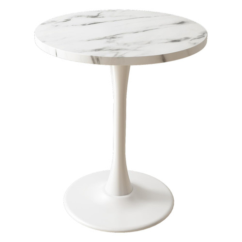White Marble Round Dining Table 24" Circle Tulip Table with Thickened Tabletop & Sturdy Metal Pedestal Mid Century Modern Leisure Bistro Kitchen Tables 2 People Small Places Living Room Cafe