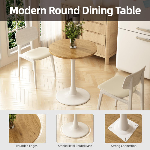 Round Dining Table 24" Circle Tulip Table with Wood Thickened Tabletop & Sturdy Metal Pedestal Mid Century Modern Leisure Bistro Kitchen Tables 2 People Small Places Living Room Cafe,Oak