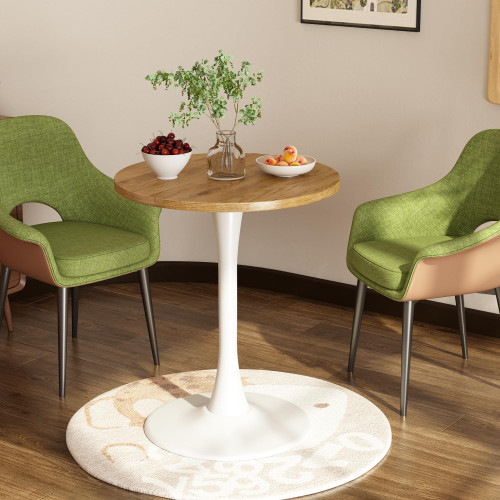 Round Dining Table 24" Circle Tulip Table with Wood Thickened Tabletop & Sturdy Metal Pedestal Mid Century Modern Leisure Bistro Kitchen Tables 2 People Small Places Living Room Cafe,Oak