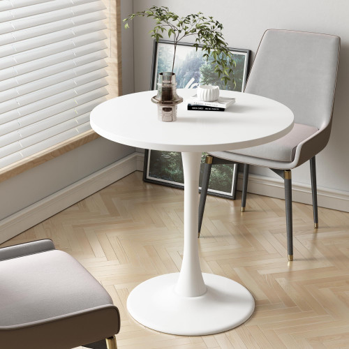 Round Dining Table 27.5" Circle Tulip Table with Wood Thickened Tabletop & Sturdy Metal Pedestal Mid Century Modern Leisure Bistro Kitchen Tables 4 People Small Places Living Room Cafe,White