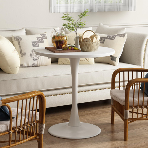 Round Dining Table 27.5" Circle Tulip Table with Wood Thickened Tabletop & Sturdy Metal Pedestal Mid Century Modern Leisure Bistro Kitchen Tables 4 People Small Places Living Room Cafe,White