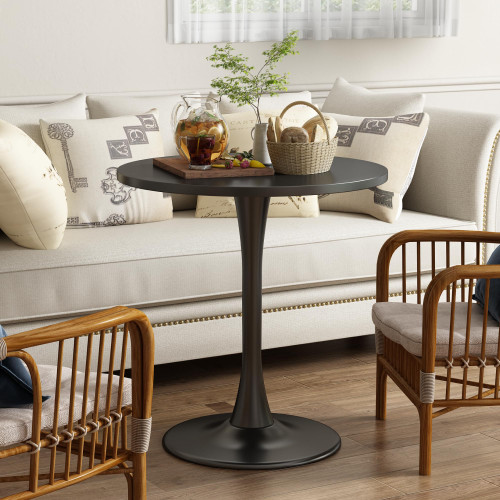 Round Dining Table 27.5" Circle Tulip Table with Wood Thickened Tabletop & Sturdy Metal Pedestal Mid Century Modern Leisure Bistro Kitchen Tables 4 People Small Places Living Room Cafe,Black