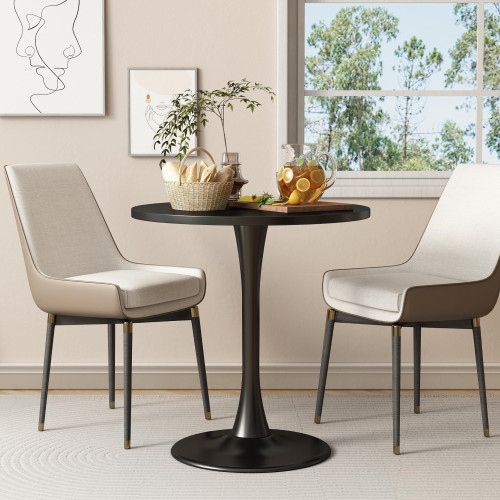 Round Dining Table 27.5" Circle Tulip Table with Wood Thickened Tabletop & Sturdy Metal Pedestal Mid Century Modern Leisure Bistro Kitchen Tables 4 People Small Places Living Room Cafe,Black