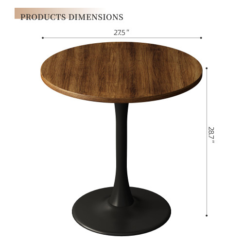 Round Dining Table 27.5" Circle Tulip Table with Wood Thickened Tabletop & Sturdy Metal Pedestal Mid Century Modern Farmhouse Kitchen Tables for 4 Small Places Living Room Cafe,Somber Walnut