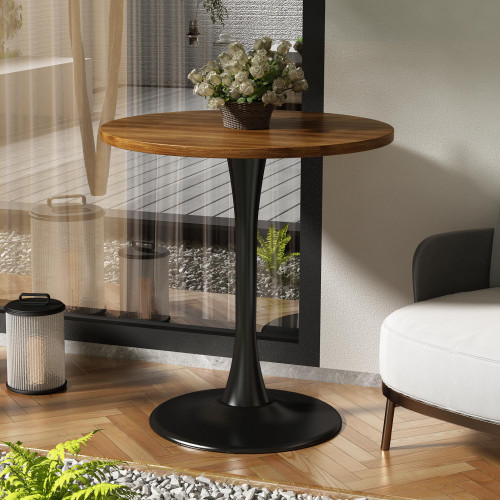 Round Dining Table 27.5" Circle Tulip Table with Wood Thickened Tabletop & Sturdy Metal Pedestal Mid Century Modern Farmhouse Kitchen Tables for 4 Small Places Living Room Cafe,Somber Walnut